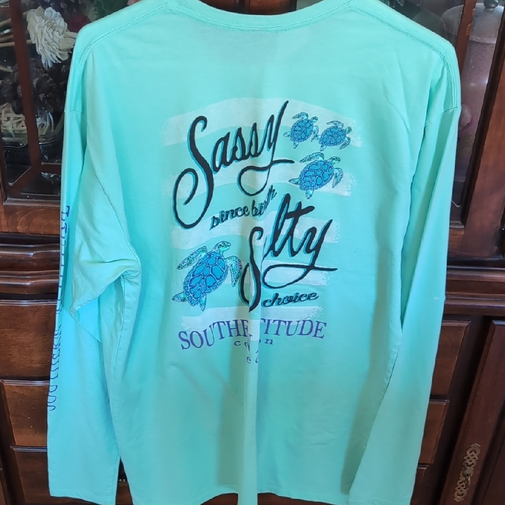 Sassy Salty Long Sleeve Shirt in Aqua By Southern Attitude - Picture 2 of 6